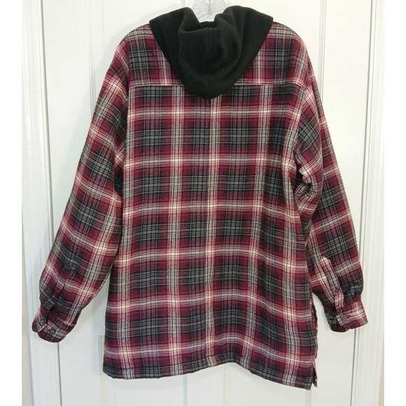 Pre-Owned Puritan Men's M Red Plaid Flannel Fleece Hooded Jacket 100% Cotton - Picture 3 of 16